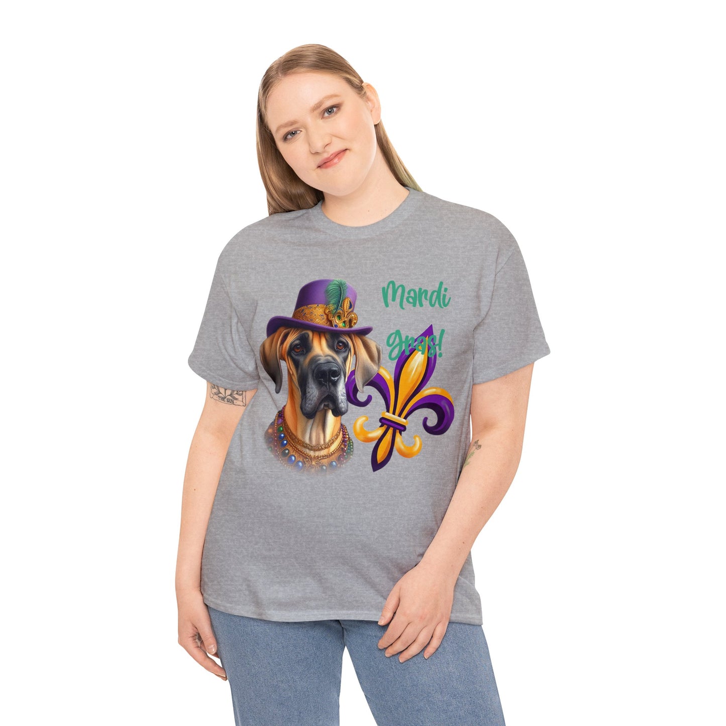 Mardi Gras Fawn Great Dane Unisex Heavy Cotton Tee