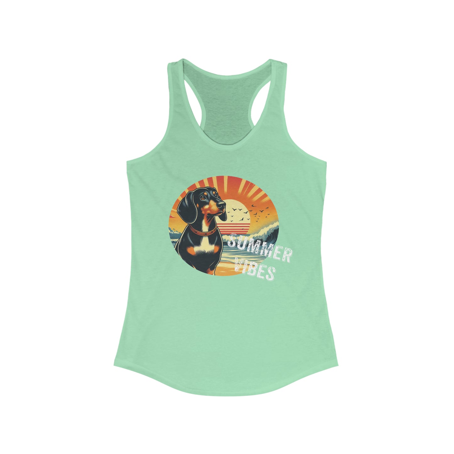 Dachshund Summer Vibes Beach Racerback Tank Retro, Doxie Mama, Gifts for Dachshund Lovers, Popular Summer Tank Tops,