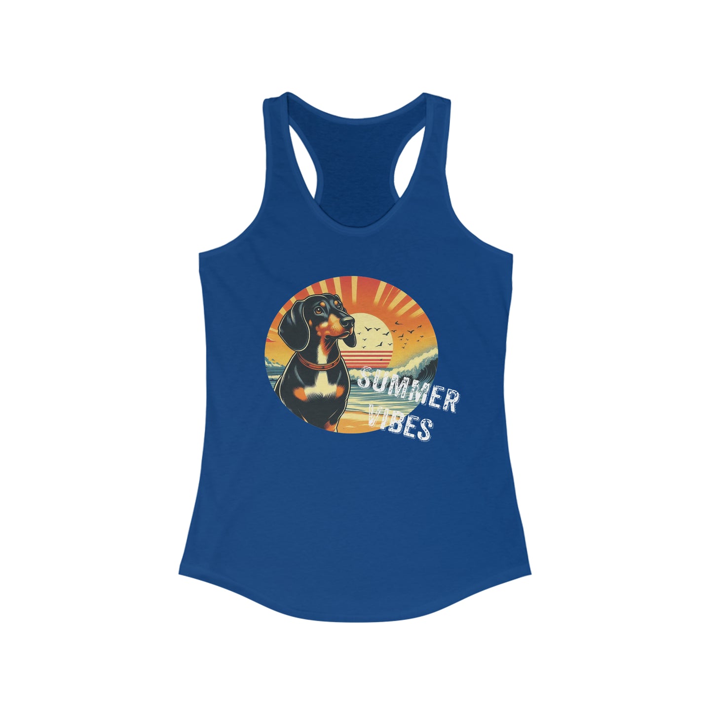 Dachshund Summer Vibes Beach Racerback Tank Retro, Doxie Mama, Gifts for Dachshund Lovers, Popular Summer Tank Tops,