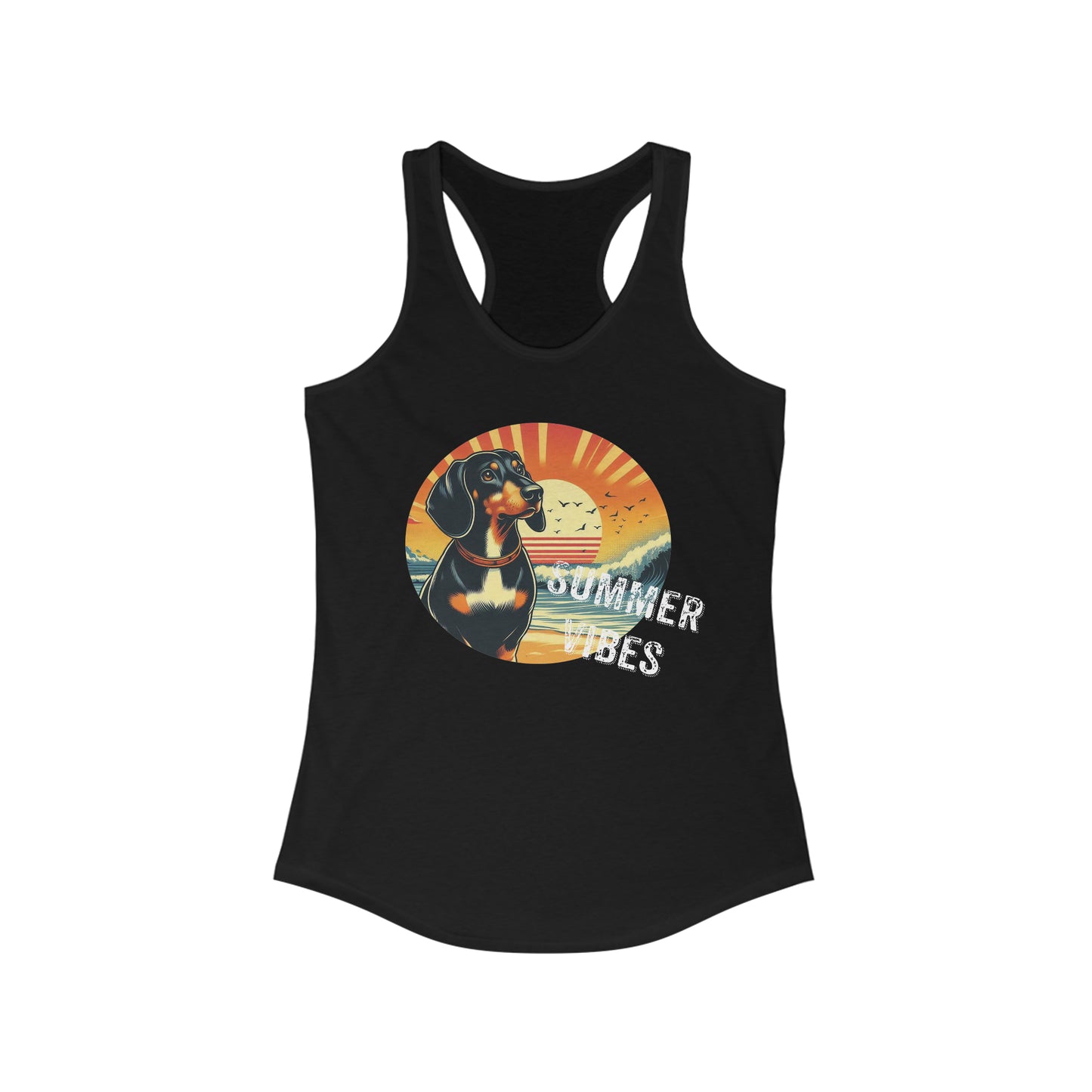 Dachshund Summer Vibes Beach Racerback Tank Retro, Doxie Mama, Gifts for Dachshund Lovers, Popular Summer Tank Tops,