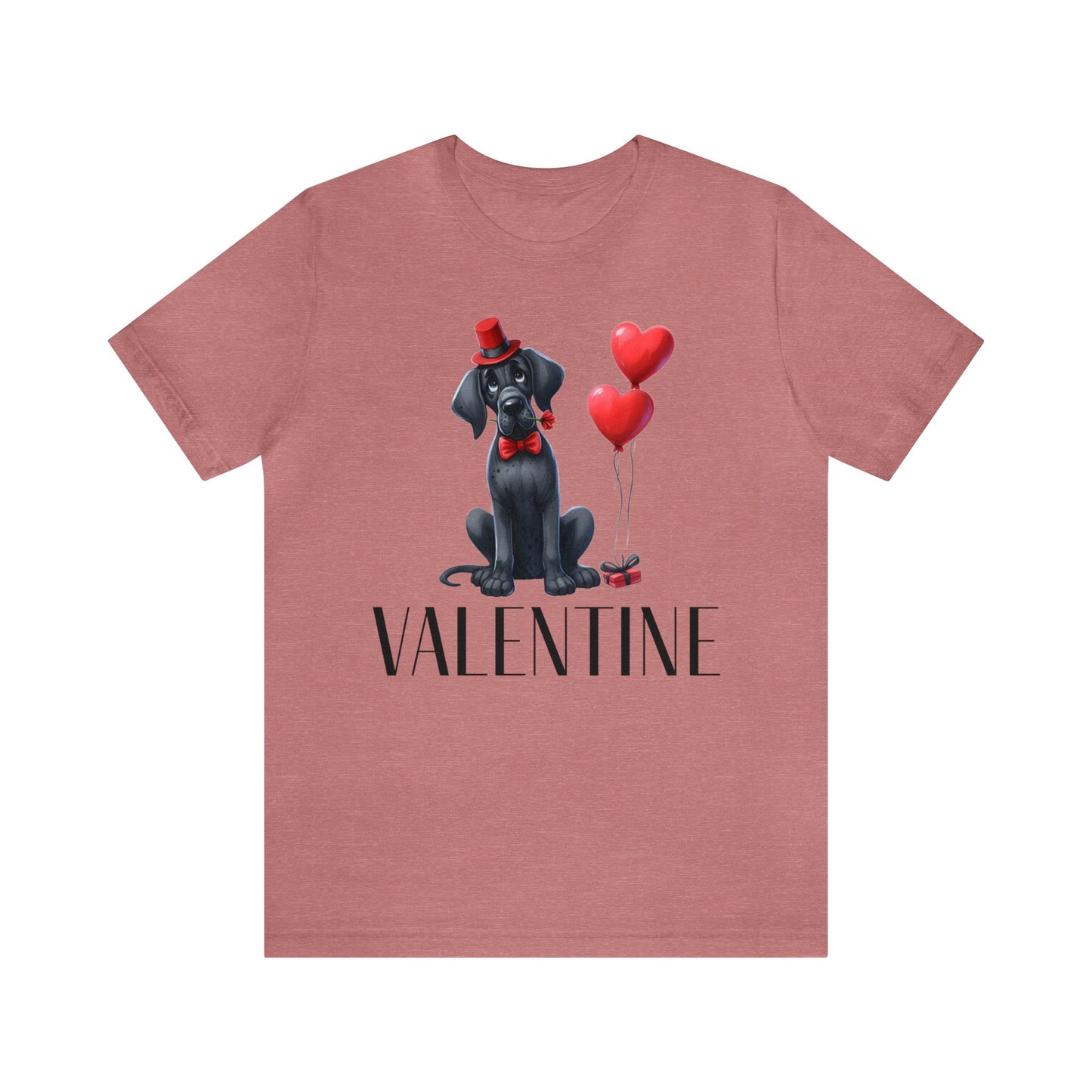 Black Great Dane Valentine Unisex Jersey Tee, Puppy Love Tee Shirt, Valentines Gift for Dog Lovers, Cupid Shirt, Dog Mom, Dog Dad