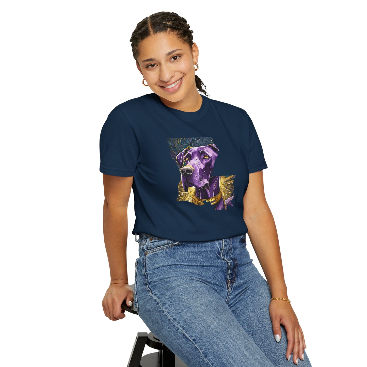 Purple and Gold Louisiana Great Dane Unisex Garment-Dyed T-shirt