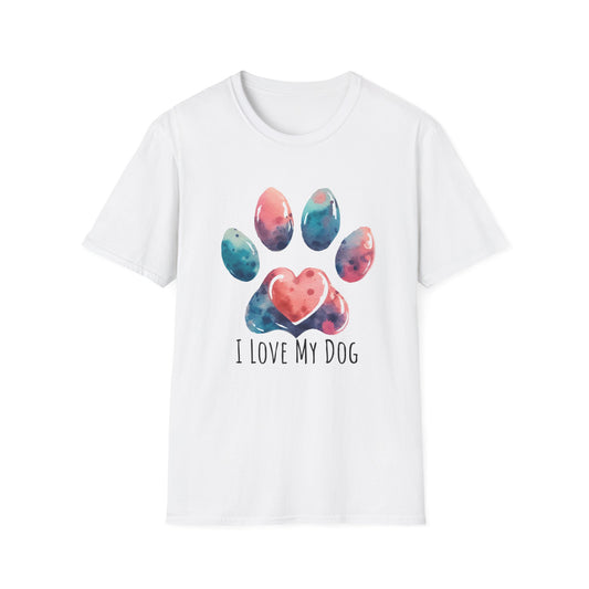 I love My Dog Pastel Watercolor Pawprint Unisex Softstyle T-Shirt