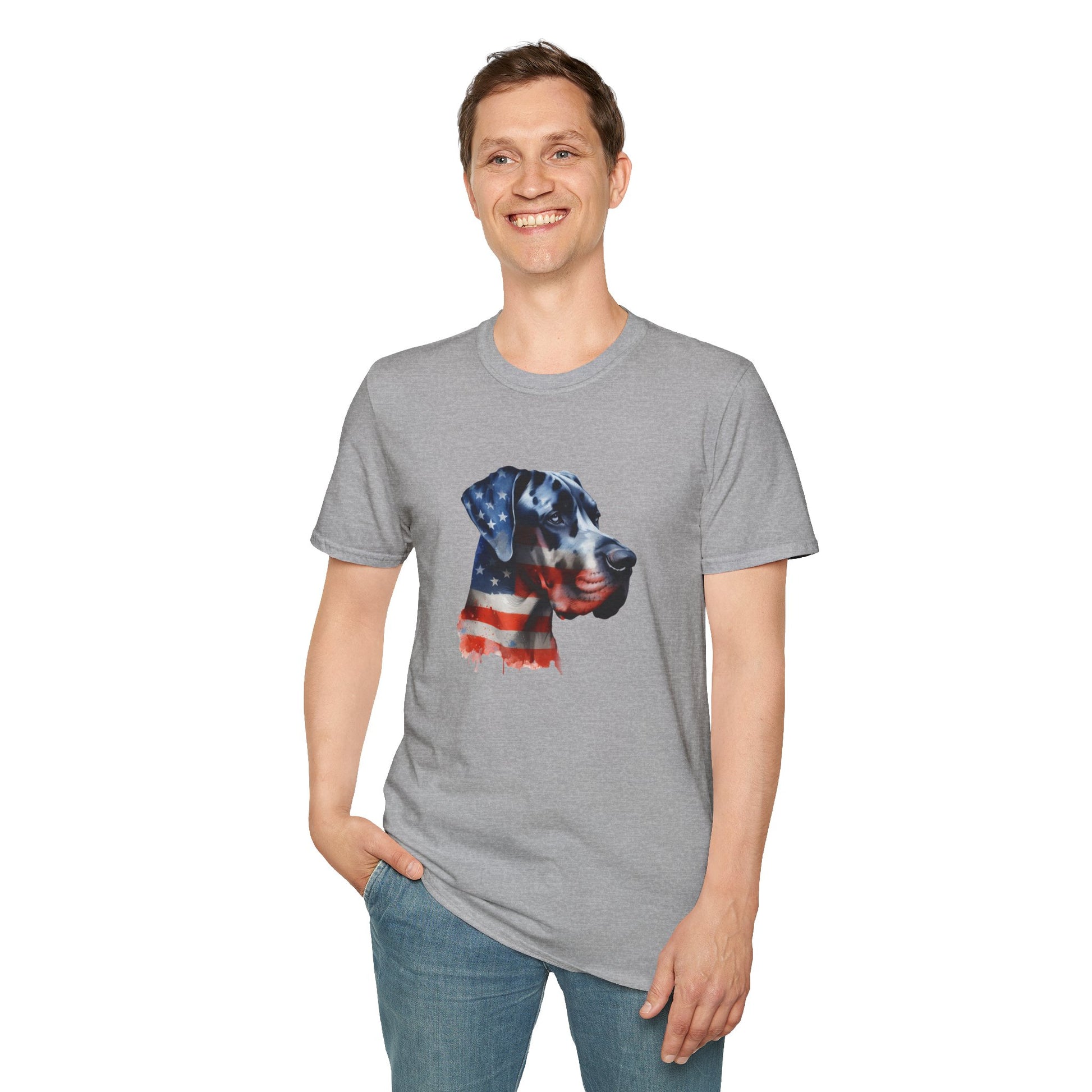 Patriotic Great Dane Unisex Softstyle T-Shirt - Four More Paws