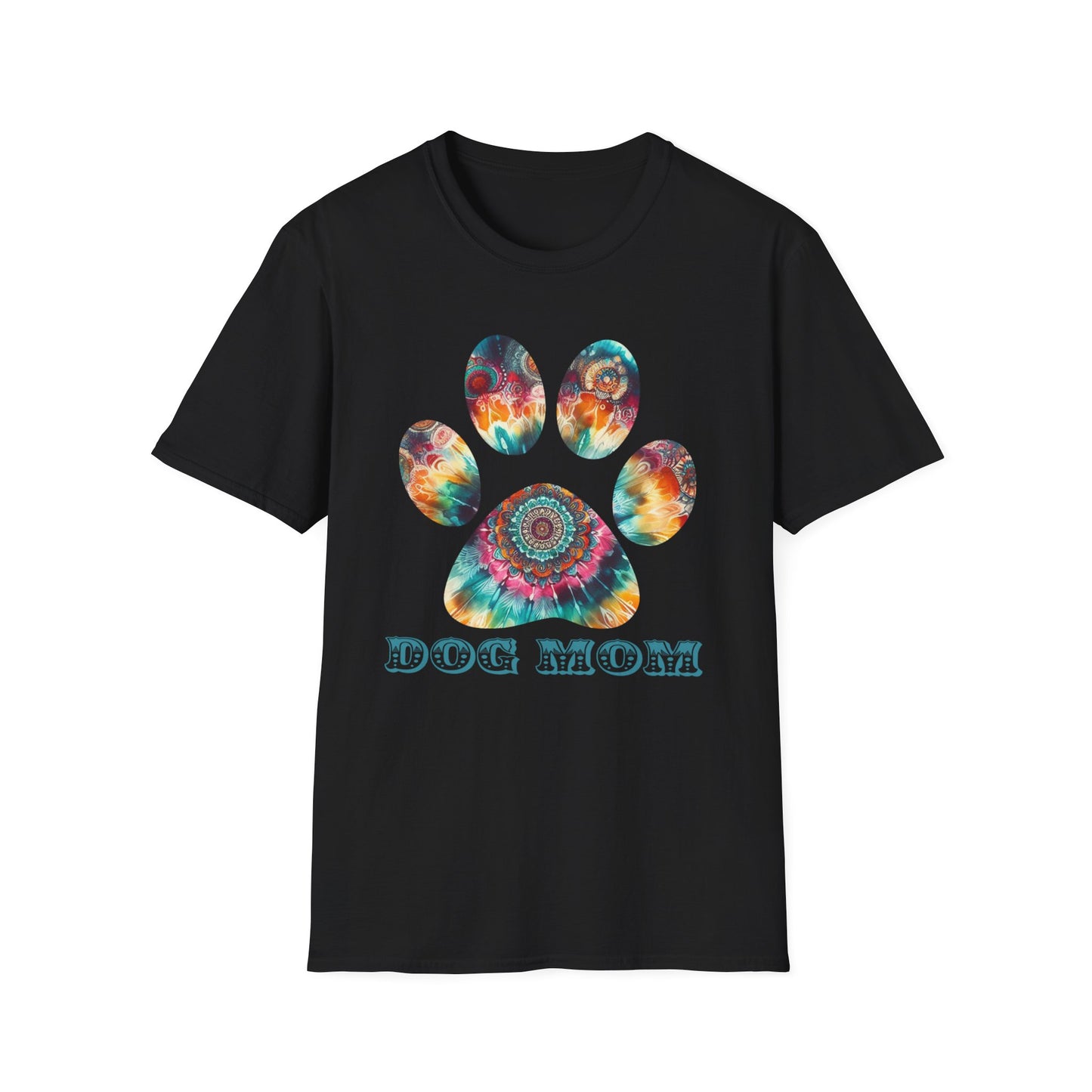 Tye Dyed Paw Print Dog Mom Unisex Softstyle T-Shirt, Dog Mom Tee Shirt, Gifts For Dog Lovers, Fur Moms, BoHo Style Animal Shirt