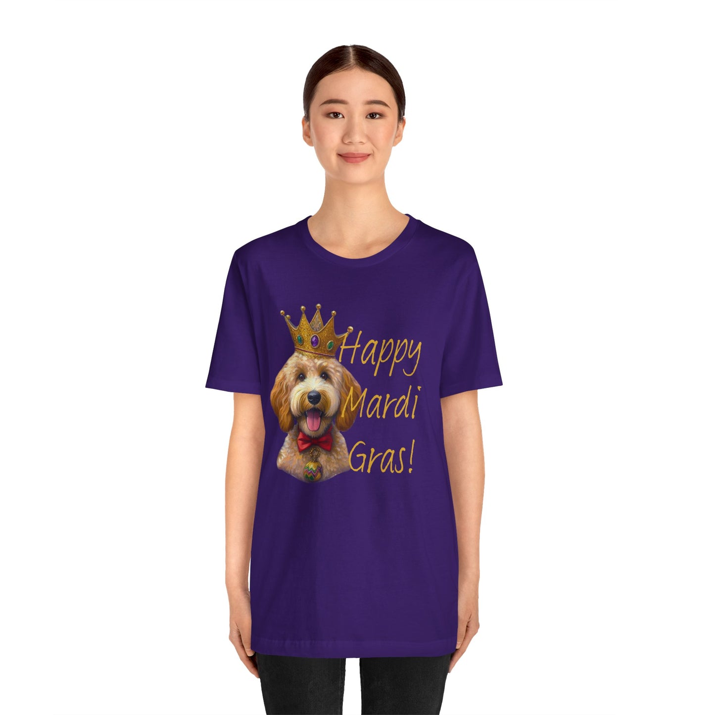 Golden Doodle Happy Mardi Gras Tee Shirt, Dog mom Mardi Gras tee, New Orleans Mardi Gras Parade Shirt, Mardi Gras Lover, NOLA Tee Shirt