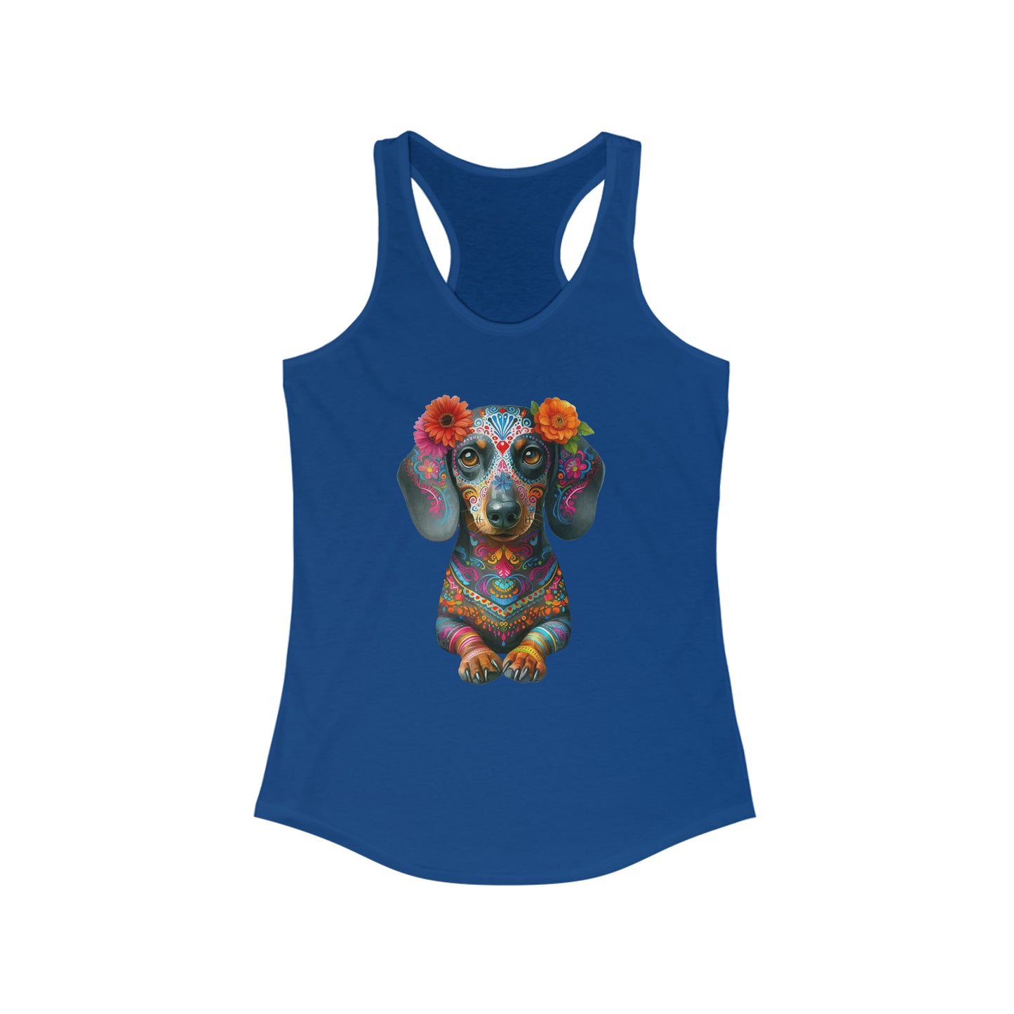 Dia de los Muertos Dachshund Tank, Dog Day of the Dead Shirt, Dachshund Sugar Skull Top, Doxie Mom, Gifts for Dachshund Lovers Racerback Tank