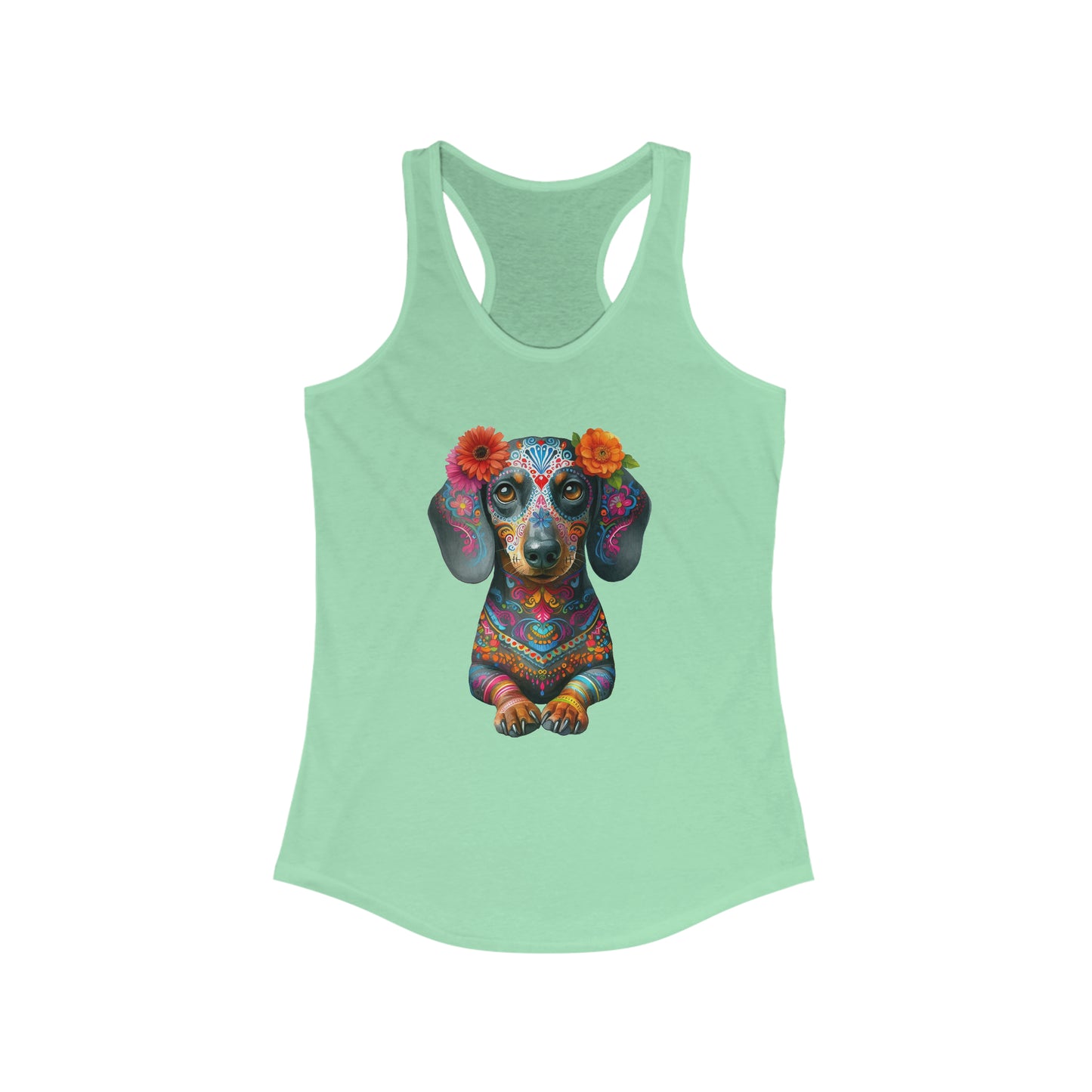 Dia de los Muertos Dachshund Tank, Dog Day of the Dead Shirt, Dachshund Sugar Skull Top, Doxie Mom, Gifts for Dachshund Lovers Racerback Tank