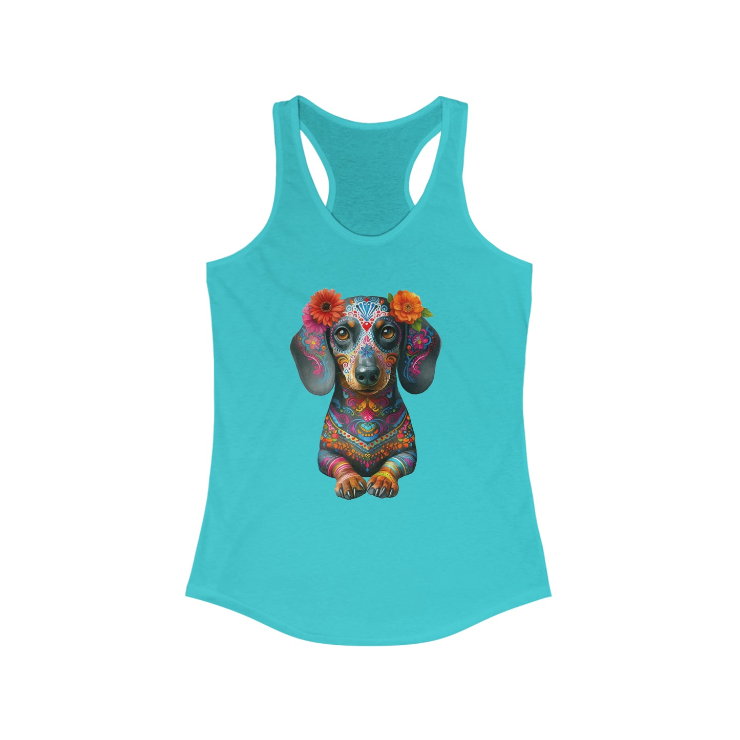 Dia de los Muertos Dachshund Tank, Dog Day of the Dead Shirt, Dachshund Sugar Skull Top, Doxie Mom, Gifts for Dachshund Lovers Racerback Tank