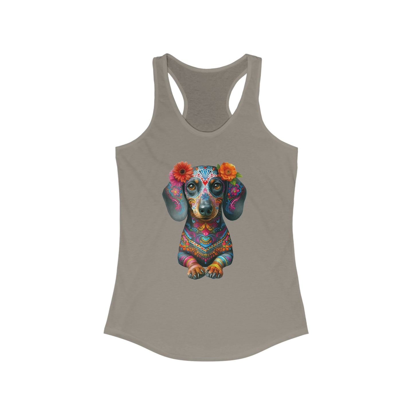 Dia de los Muertos Dachshund Tank, Dog Day of the Dead Shirt, Dachshund Sugar Skull Top, Doxie Mom, Gifts for Dachshund Lovers Racerback Tank