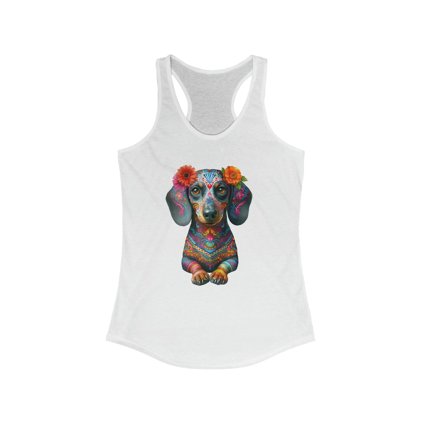 Dia de los Muertos Dachshund Tank, Dog Day of the Dead Shirt, Dachshund Sugar Skull Top, Doxie Mom, Gifts for Dachshund Lovers Racerback Tank