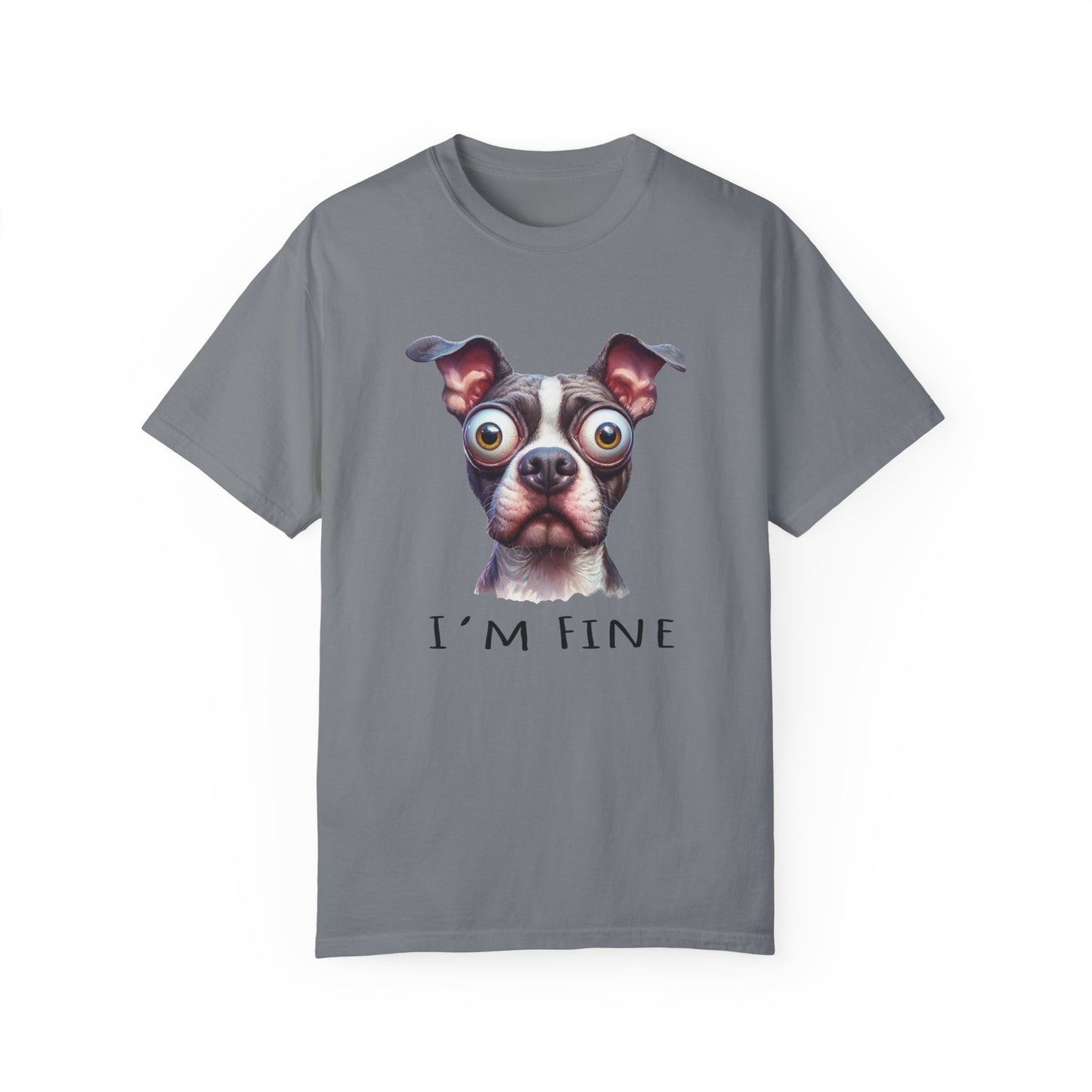 I'm Fine Funny Pit Bull Terrier Tee , American Bully Shirt , Unisex Pittie Garment Dyed Tee Shirt