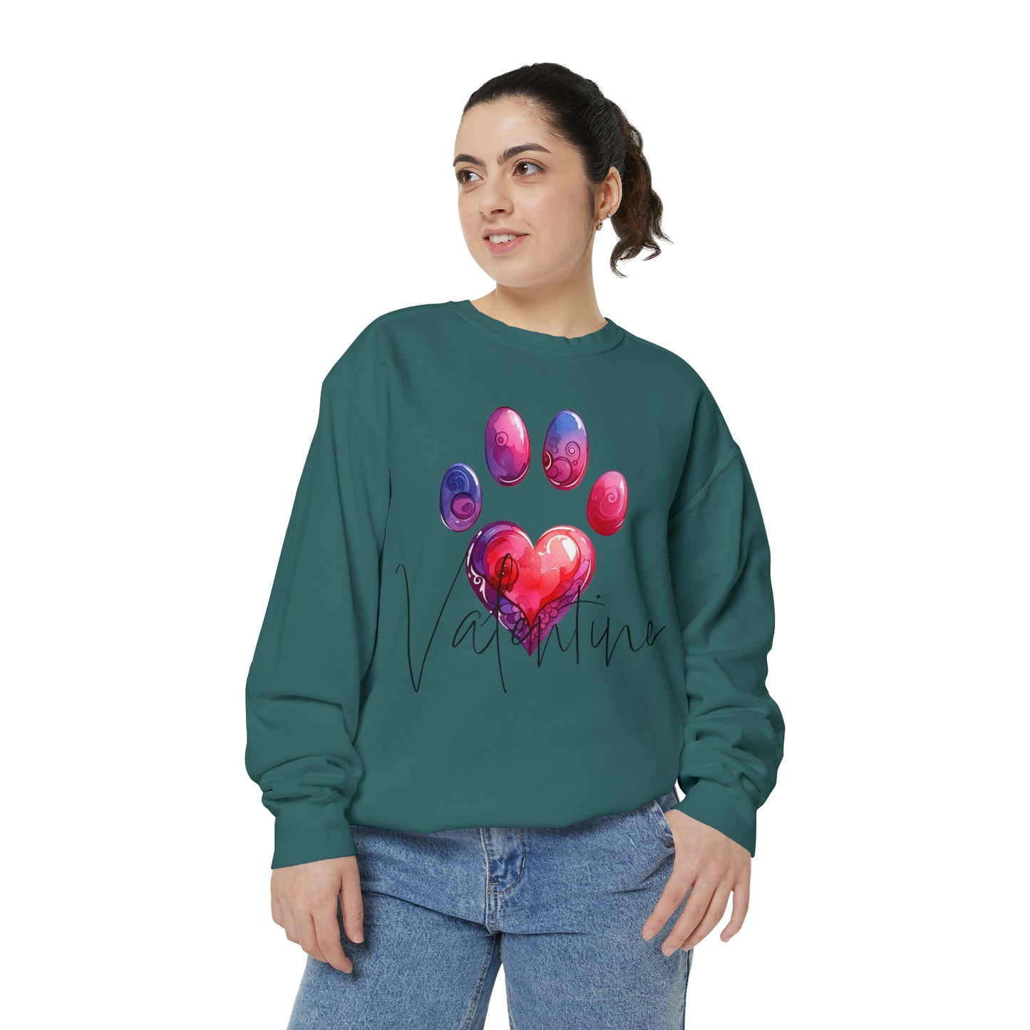 Valentine Paw Print Unisex Garment-Dyed Sweatshirt