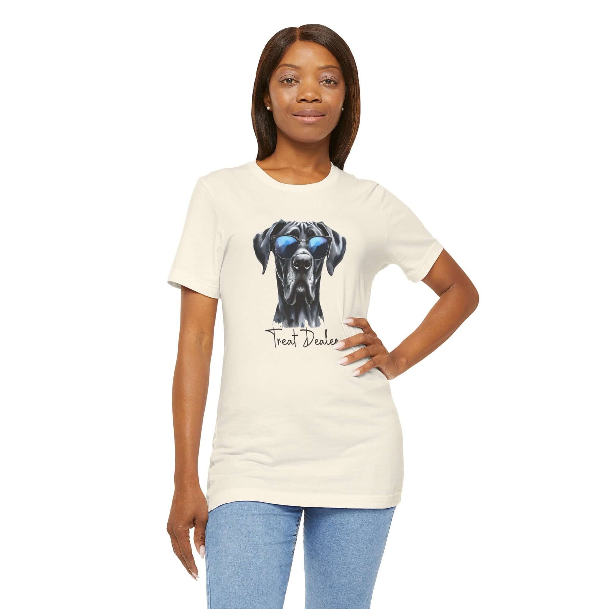 Treat Dealer Dane TeeThis classic unisex jersey short sleeve tee fits like a well-loved favorite. Soft cotton and quality print make users fall in love with it over and over again. These t-shirts have-ribbed knit collars to bolster shaping. The shoulders