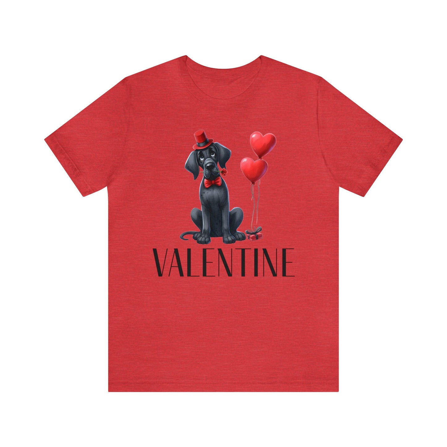 Black Great Dane Valentine Unisex Jersey Tee, Puppy Love Tee Shirt, Valentines Gift for Dog Lovers, Cupid Shirt, Dog Mom, Dog Dad