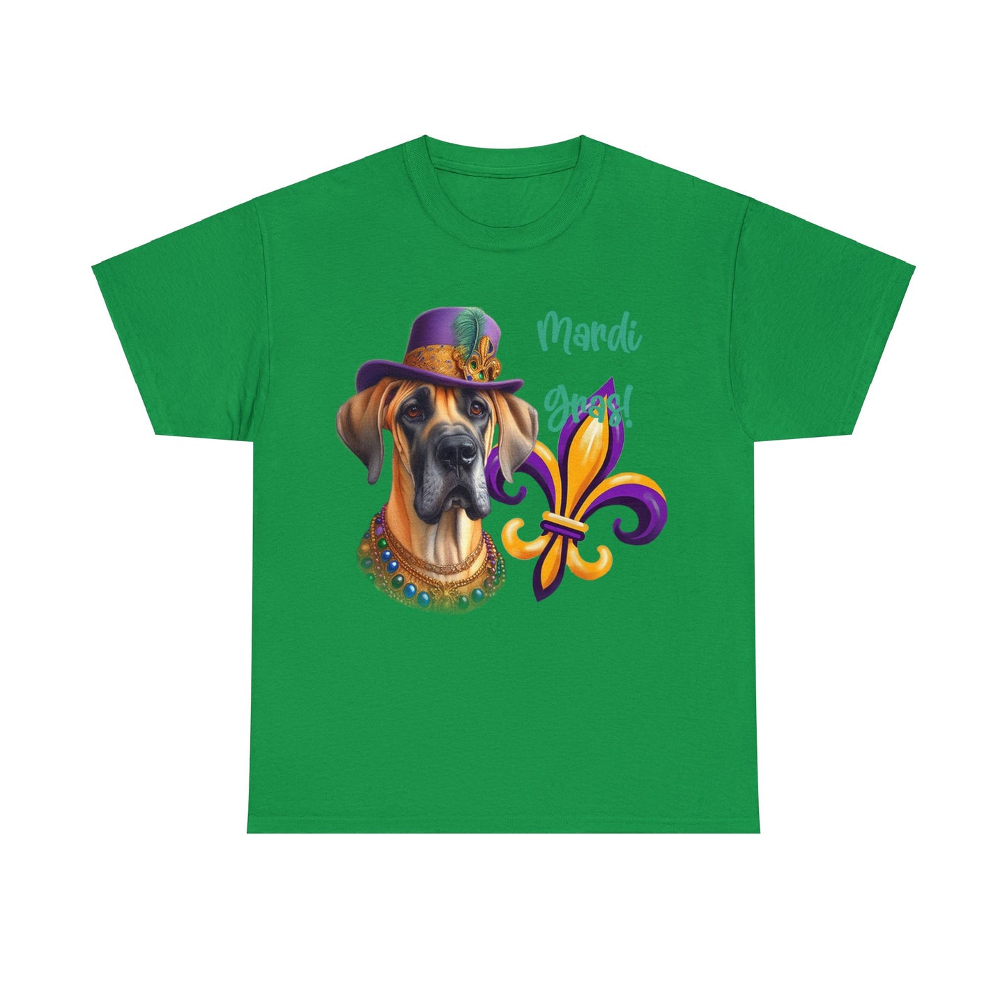 Mardi Gras Fawn Great Dane Unisex Heavy Cotton Tee