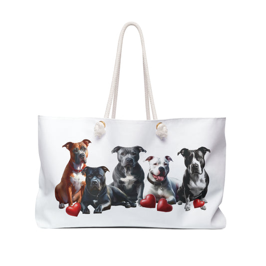 Valentines Pitbull Dog Mom Weekender Tote Bag, Pit Bull Tote Bag Canvas, Pitbull Gifts for Dog Lovers, Pit Bull Mom Gift Weekender Bag