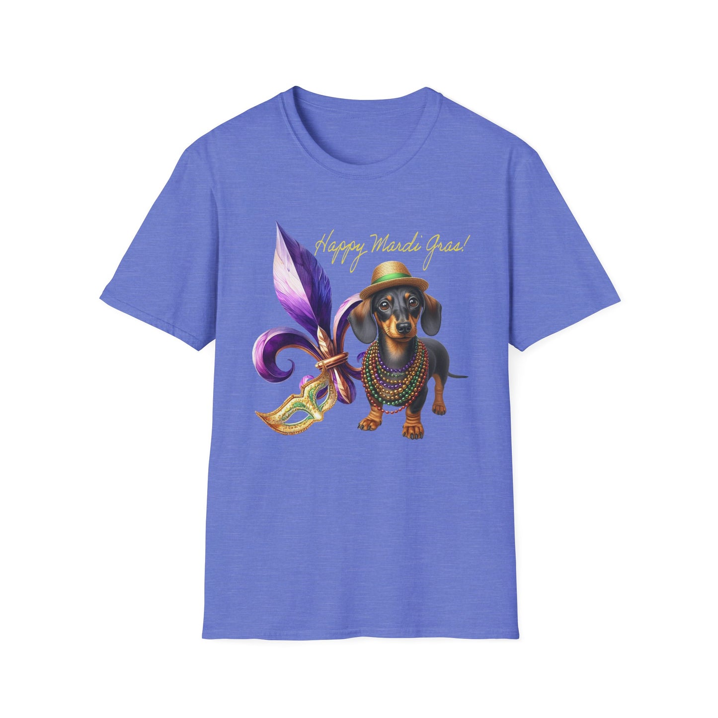 Happy Mardi Gras Dachshund Short Sleeve Tee, Mardi Paws, Doxie Fleur De Lis Mardi Gras Shirt, Doxie Lovers