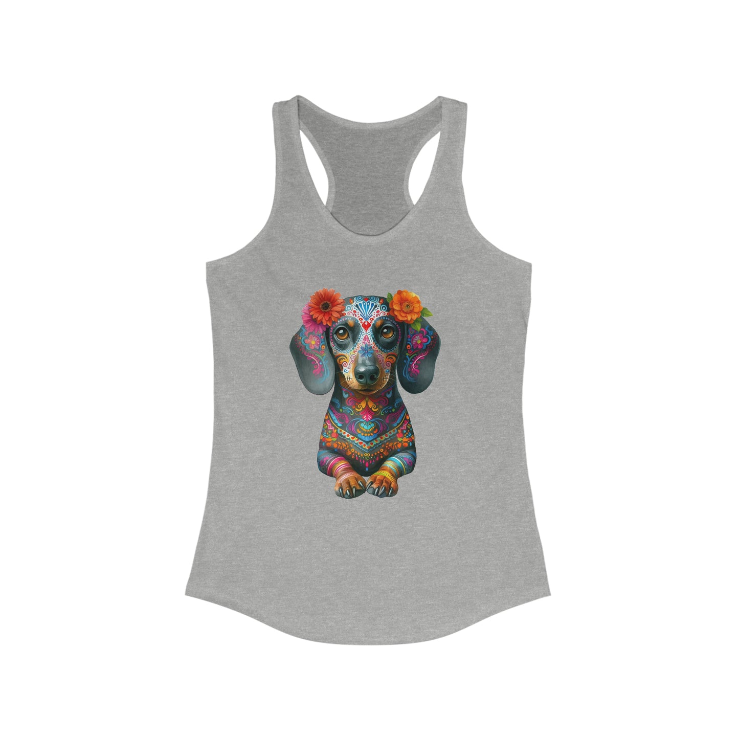 Dia de los Muertos Dachshund Tank, Dog Day of the Dead Shirt, Dachshund Sugar Skull Top, Doxie Mom, Gifts for Dachshund Lovers Racerback Tank