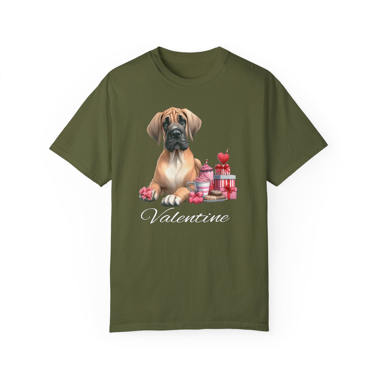 Fawn Great Dane Valentine Tee Shirt, Love Dog Shirt,Valentine Dog Tee ,Valentine Garment Dyed Dog Shirts, Great Dane Lovers, Dog Mom