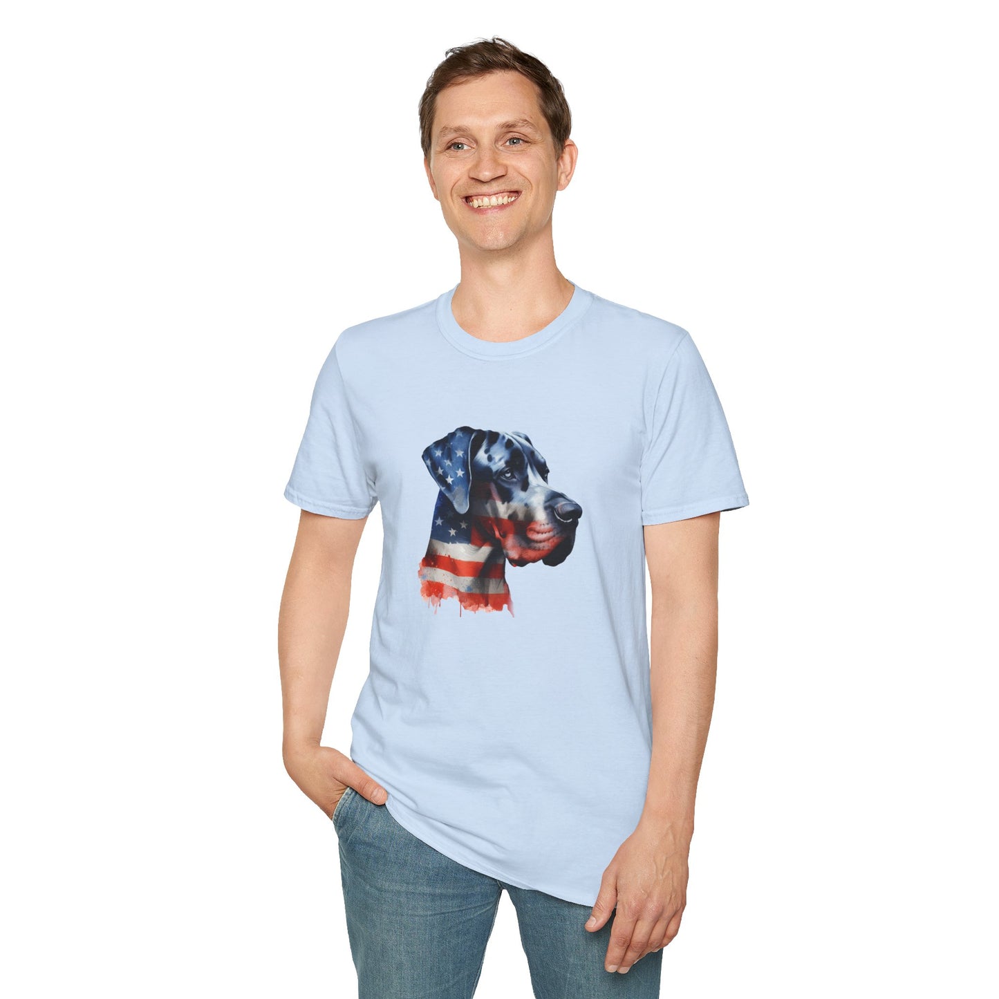 Patriotic Great Dane Unisex Softstyle T-Shirt - Four More Paws