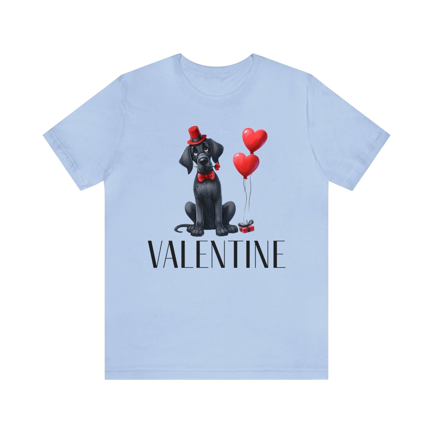 Black Great Dane Valentine Unisex Jersey Tee, Puppy Love Tee Shirt, Valentines Gift for Dog Lovers, Cupid Shirt, Dog Mom, Dog Dad