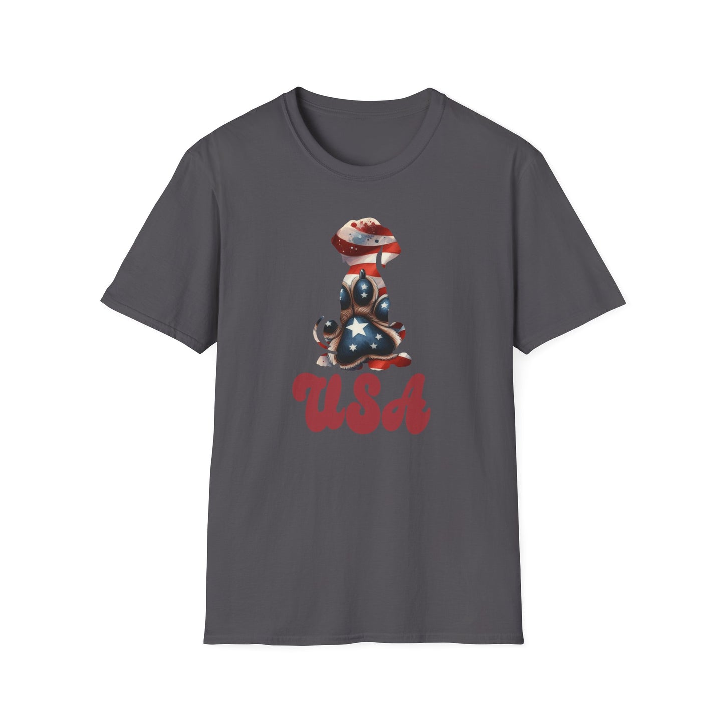 USA Patriotic Dog Unisex Softstyle T-Shirt - Four More Paws