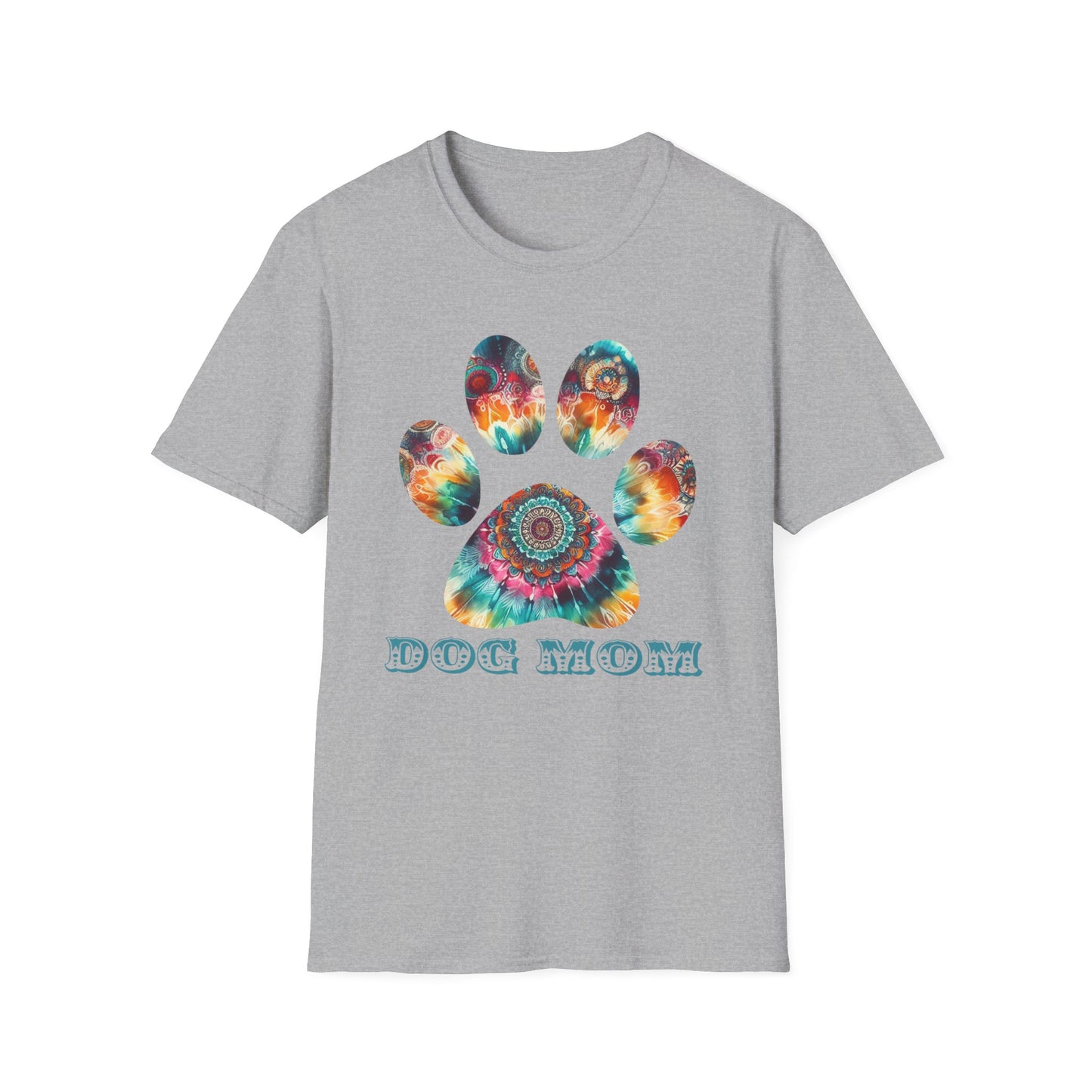 Tye Dyed Paw Print Dog Mom Unisex Softstyle T-Shirt, Dog Mom Tee Shirt, Gifts For Dog Lovers, Fur Moms, BoHo Style Animal Shirt