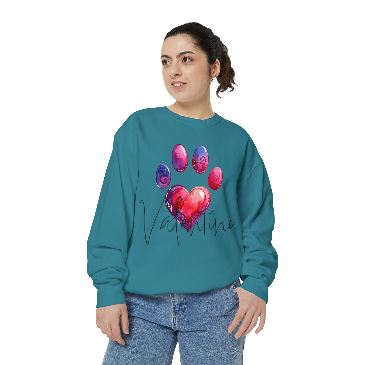 Valentine Paw Print Unisex Garment-Dyed Sweatshirt