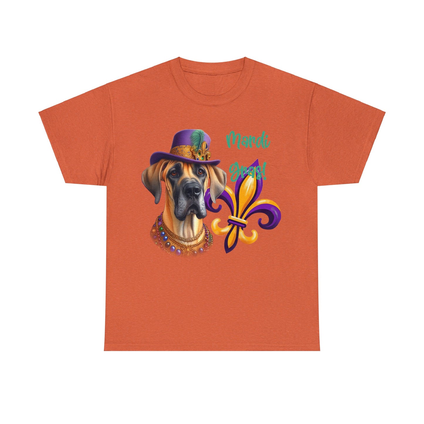 Mardi Gras Fawn Great Dane Unisex Heavy Cotton Tee