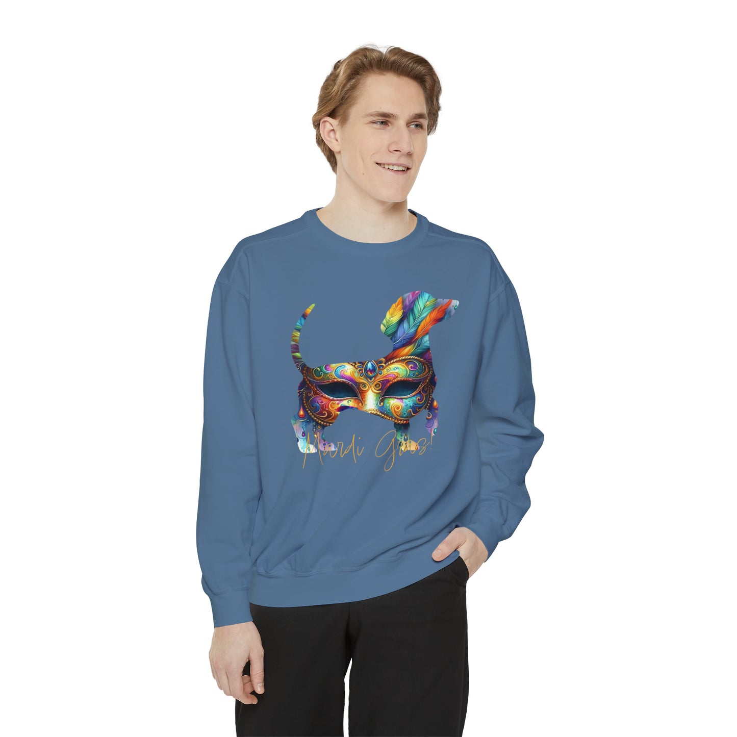 Mardi Gras Dachshund, Doxie Mardi Gras Unisex Garment-Dyed Sweatshirt