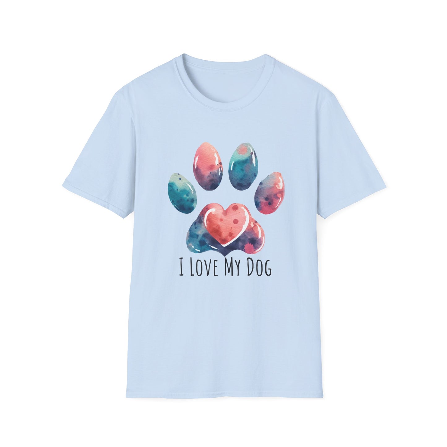 I love My Dog Pastel Watercolor Pawprint Unisex Softstyle T-Shirt