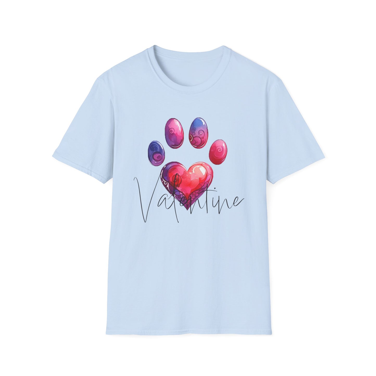 Valentine Pawprint Unisex Soft Style Tee-Shirt, XOXO V-Day Gift for Animal Lover, Dog Mom Gift, Valentine's Day Shirt