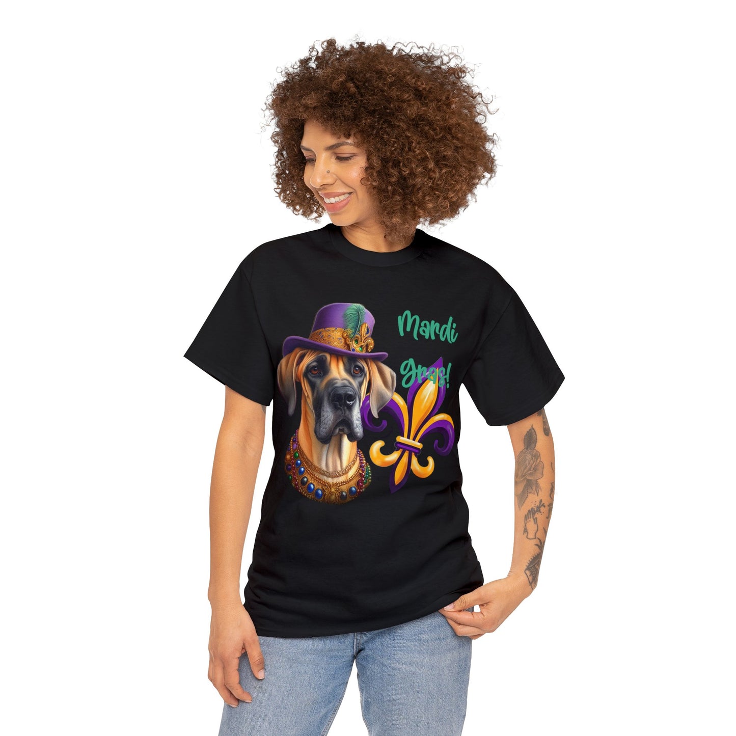 Mardi Gras Fawn Great Dane Unisex Heavy Cotton Tee