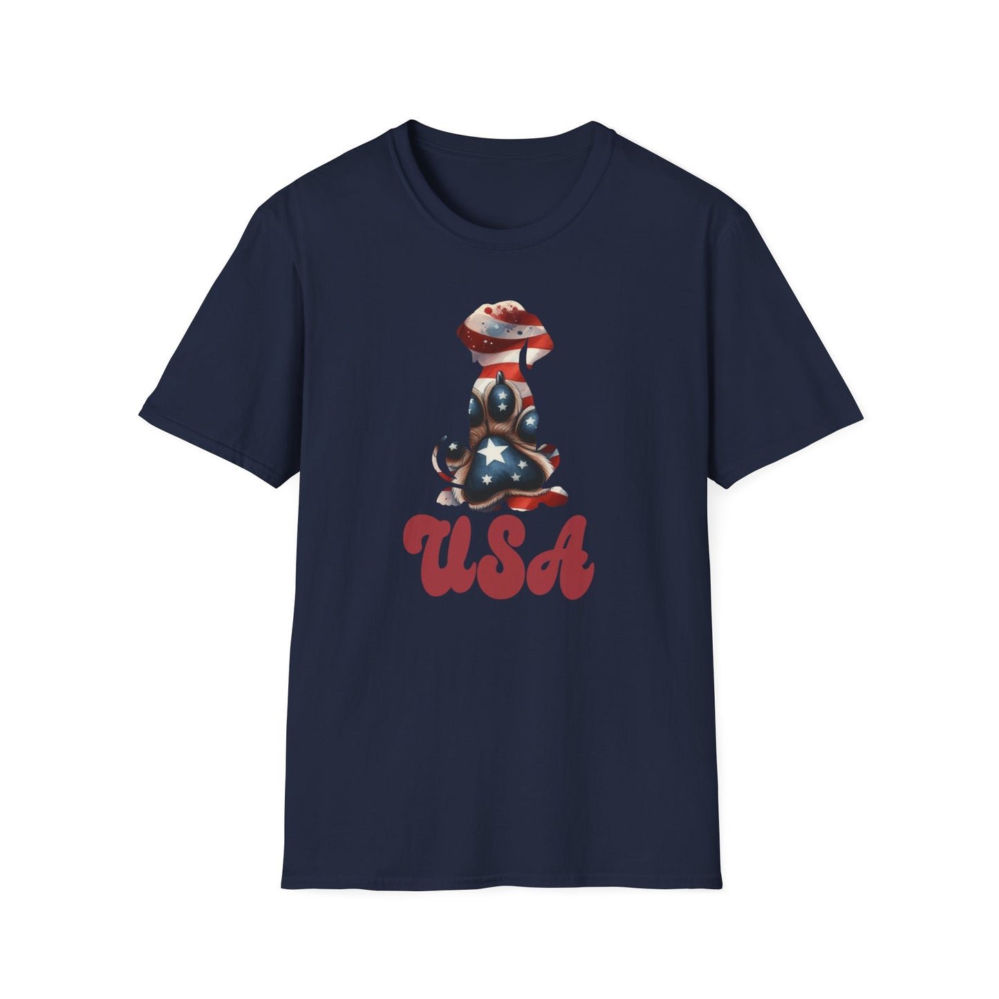 USA Patriotic Dog Unisex Softstyle T-Shirt - Four More Paws