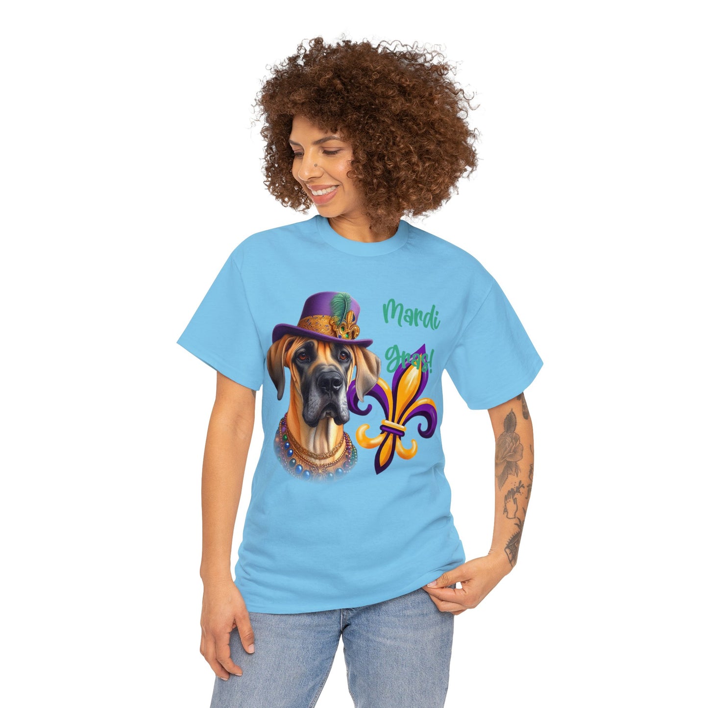 Mardi Gras Fawn Great Dane Unisex Heavy Cotton Tee