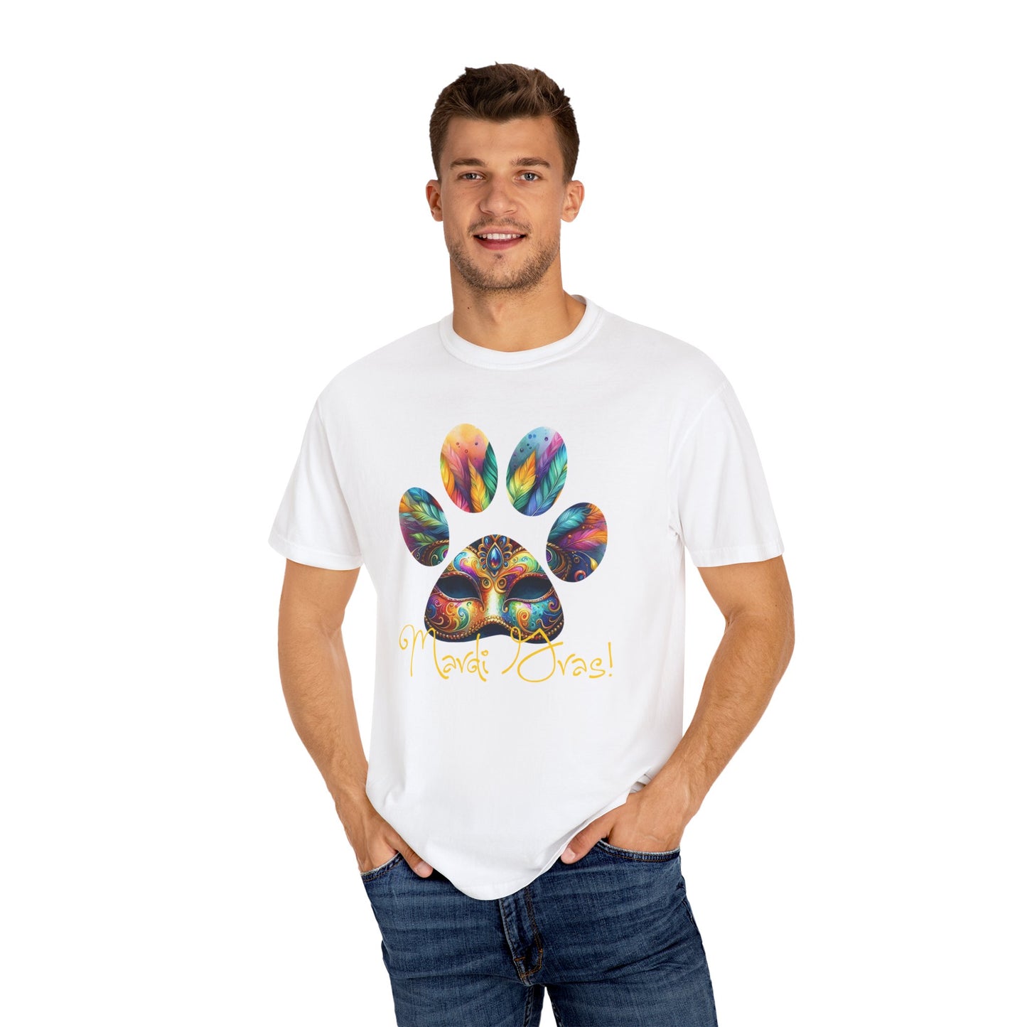 Mardi Gras Paw Print Unisex Garment-Dyed T-shirt