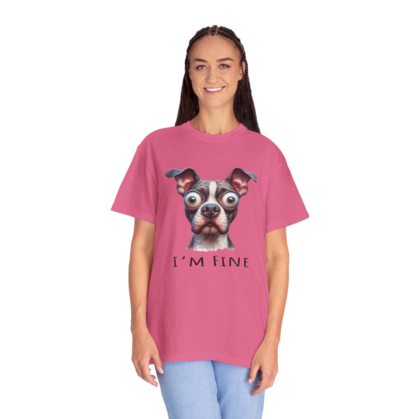 I'm Fine Funny Pit Bull Terrier Tee , American Bully Shirt , Unisex Pittie Garment Dyed Tee Shirt