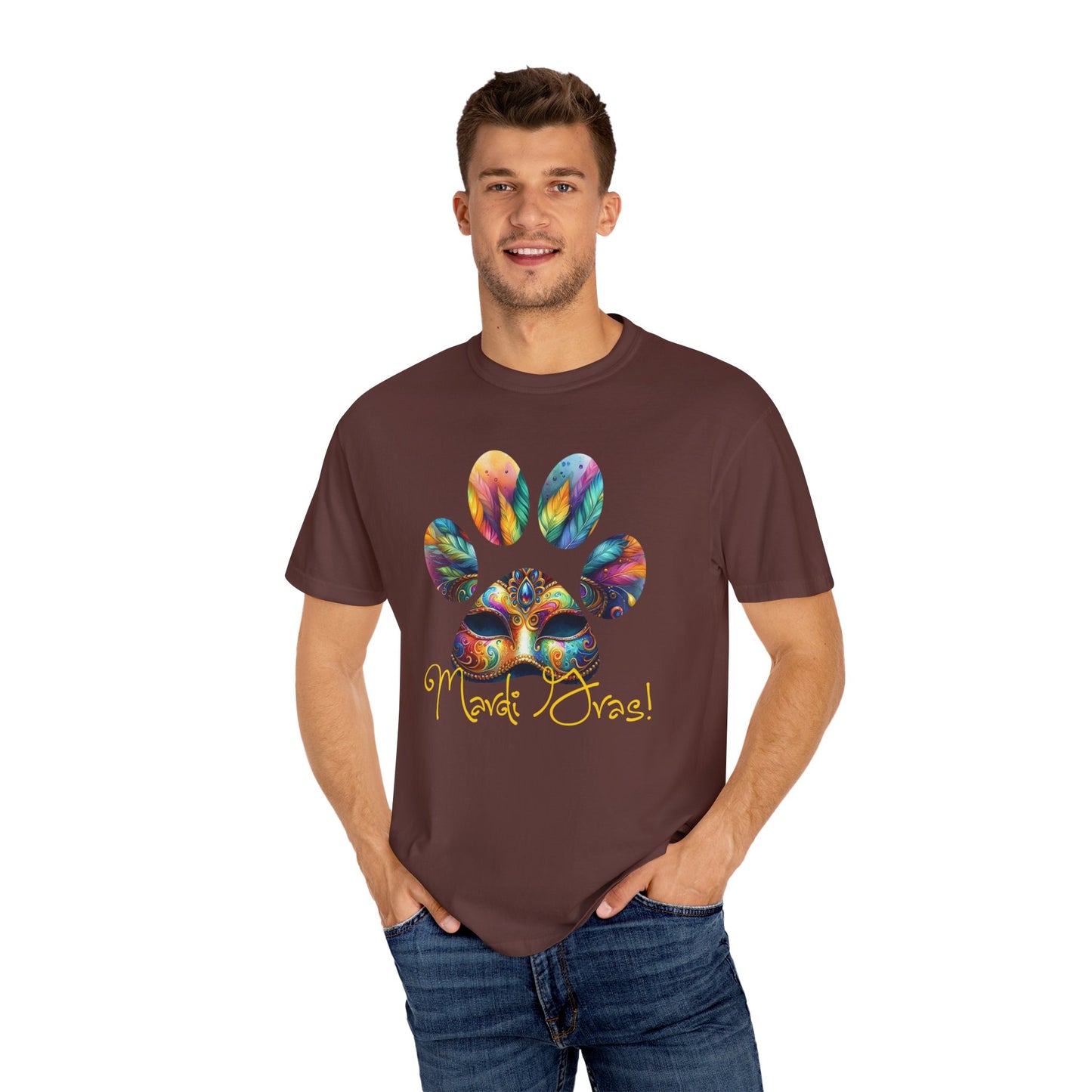 Mardi Gras Paw Print Unisex Garment-Dyed T-shirt