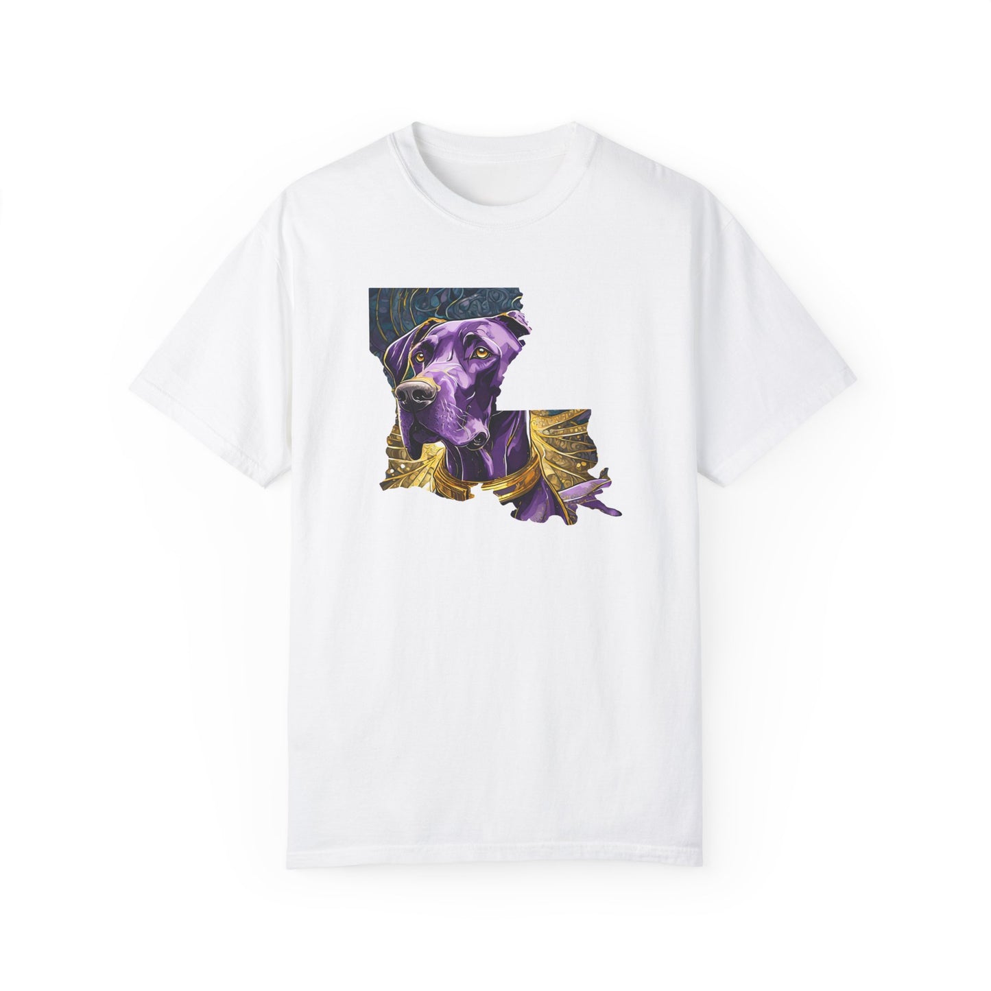 Purple and Gold Louisiana Great Dane Unisex Garment-Dyed T-shirt