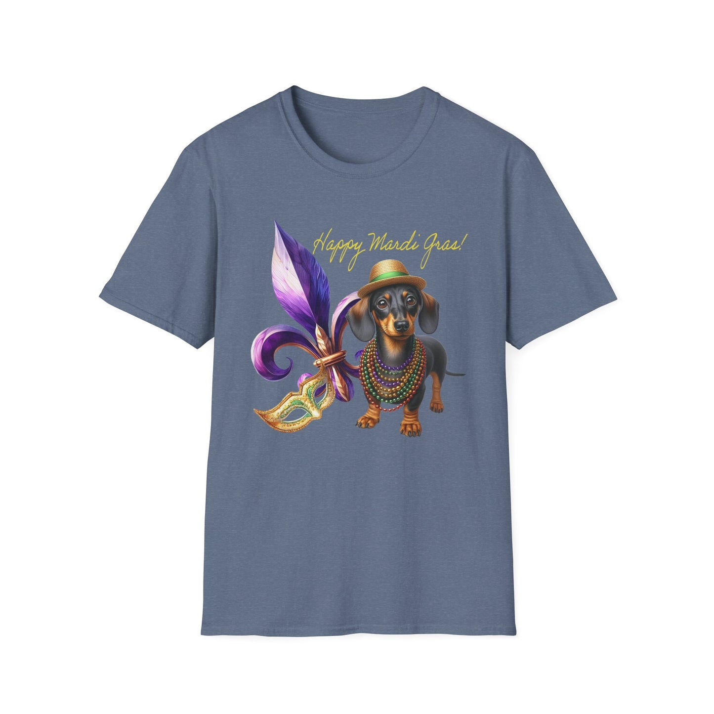 Happy Mardi Gras Dachshund Short Sleeve Tee, Mardi Paws, Doxie Fleur De Lis Mardi Gras Shirt, Doxie Lovers