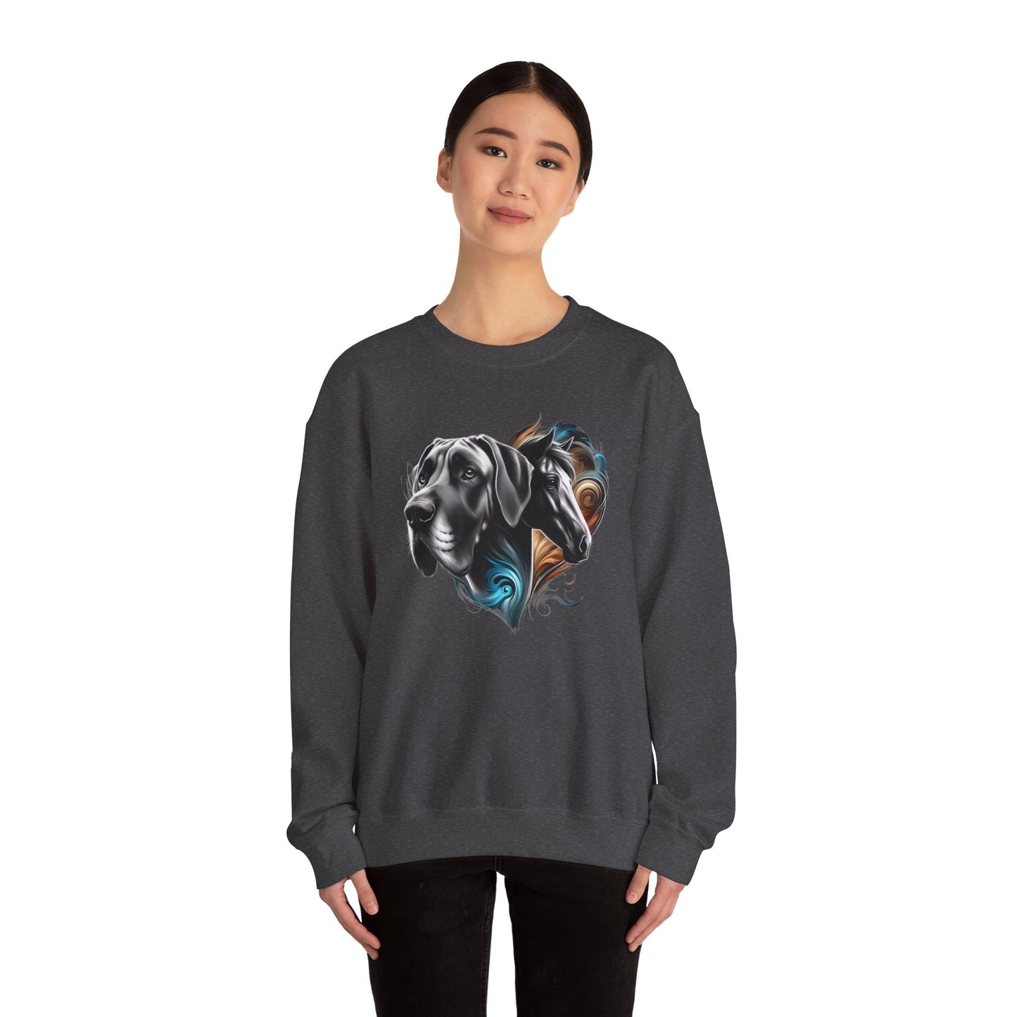 Great Dane with Horse Unisex Heavy Blend™ Crewneck Sweatshirt