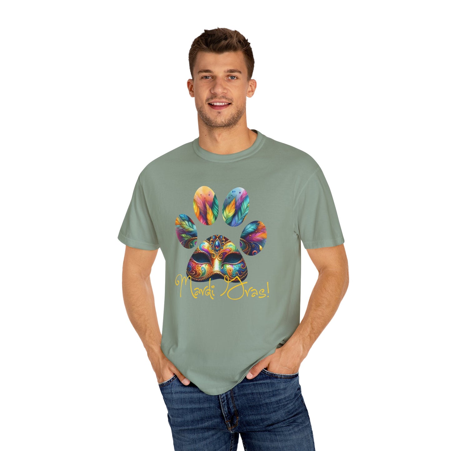 Mardi Gras Paw Print Unisex Garment-Dyed T-shirt