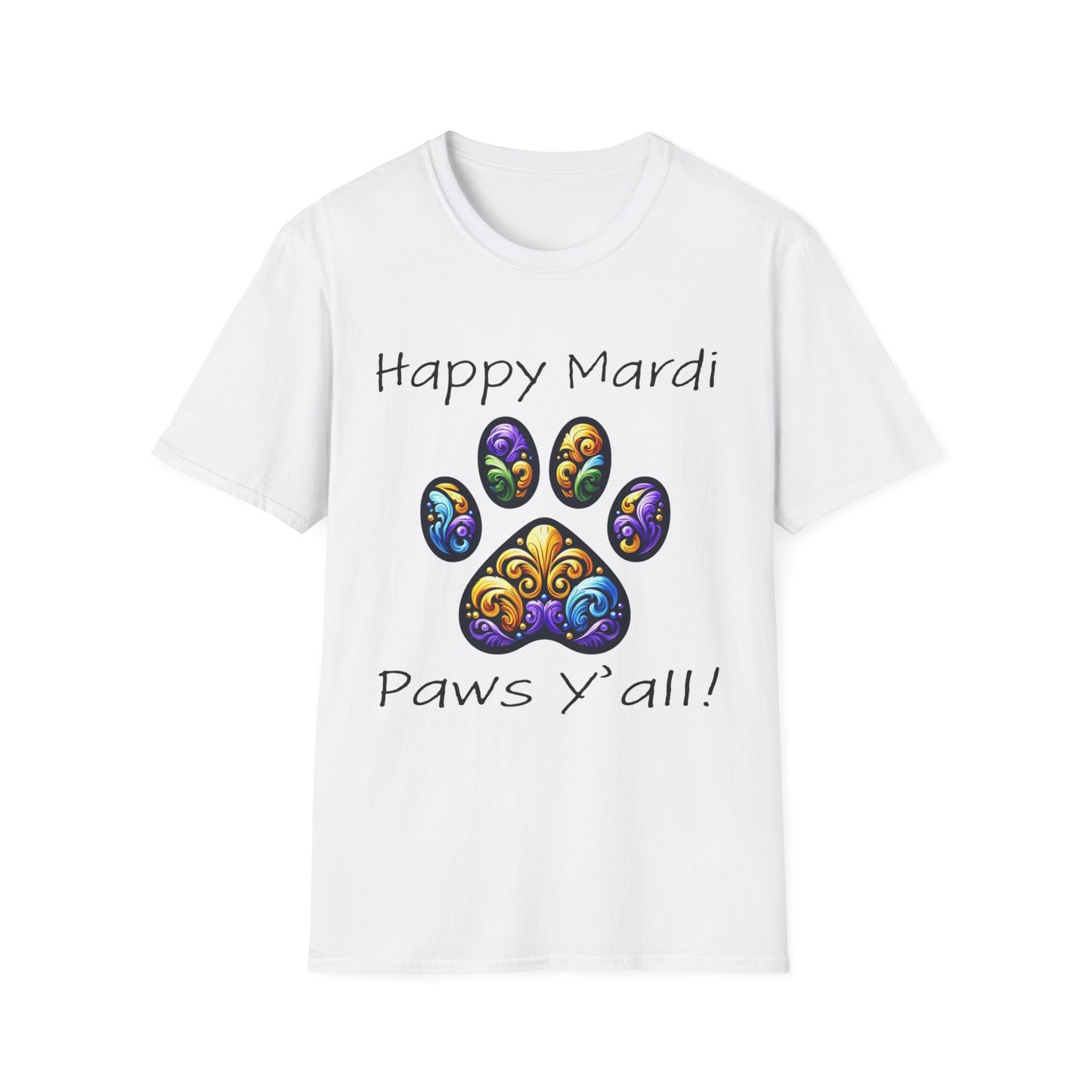 Happy Mardi Paws Y'all Short Sleeve Tee Shirt, Dog mom Mardi Gras tee, New Orleans Mardi Gras Parade Shirt, Mardi Gras Lover, NOLA Tee Shirt