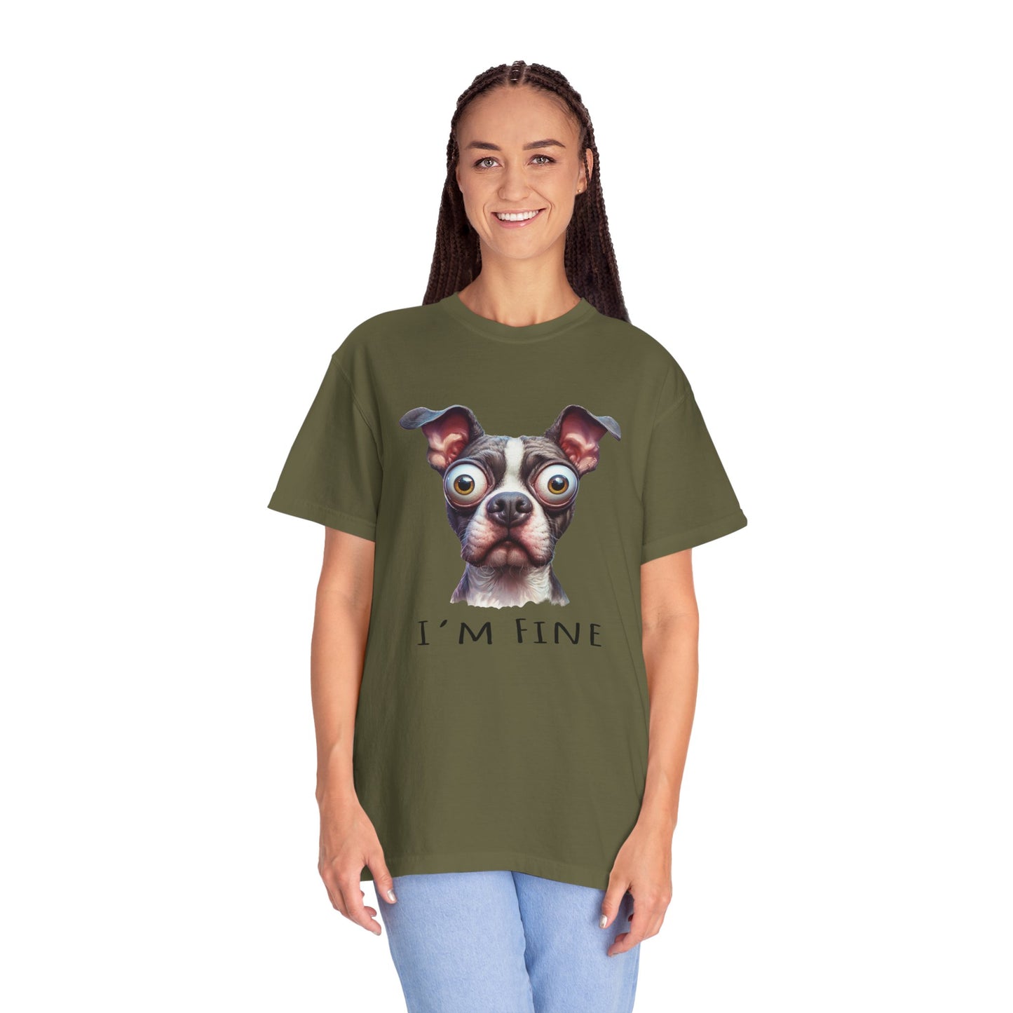 I'm Fine Funny Pit Bull Terrier Tee , American Bully Shirt , Unisex Pittie Garment Dyed Tee Shirt