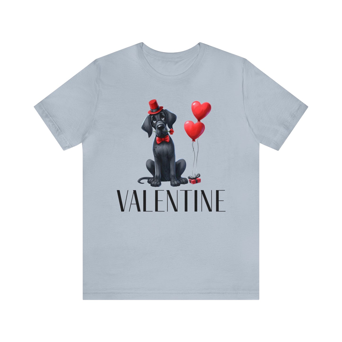 Black Great Dane Valentine Unisex Jersey Tee, Puppy Love Tee Shirt, Valentines Gift for Dog Lovers, Cupid Shirt, Dog Mom, Dog Dad