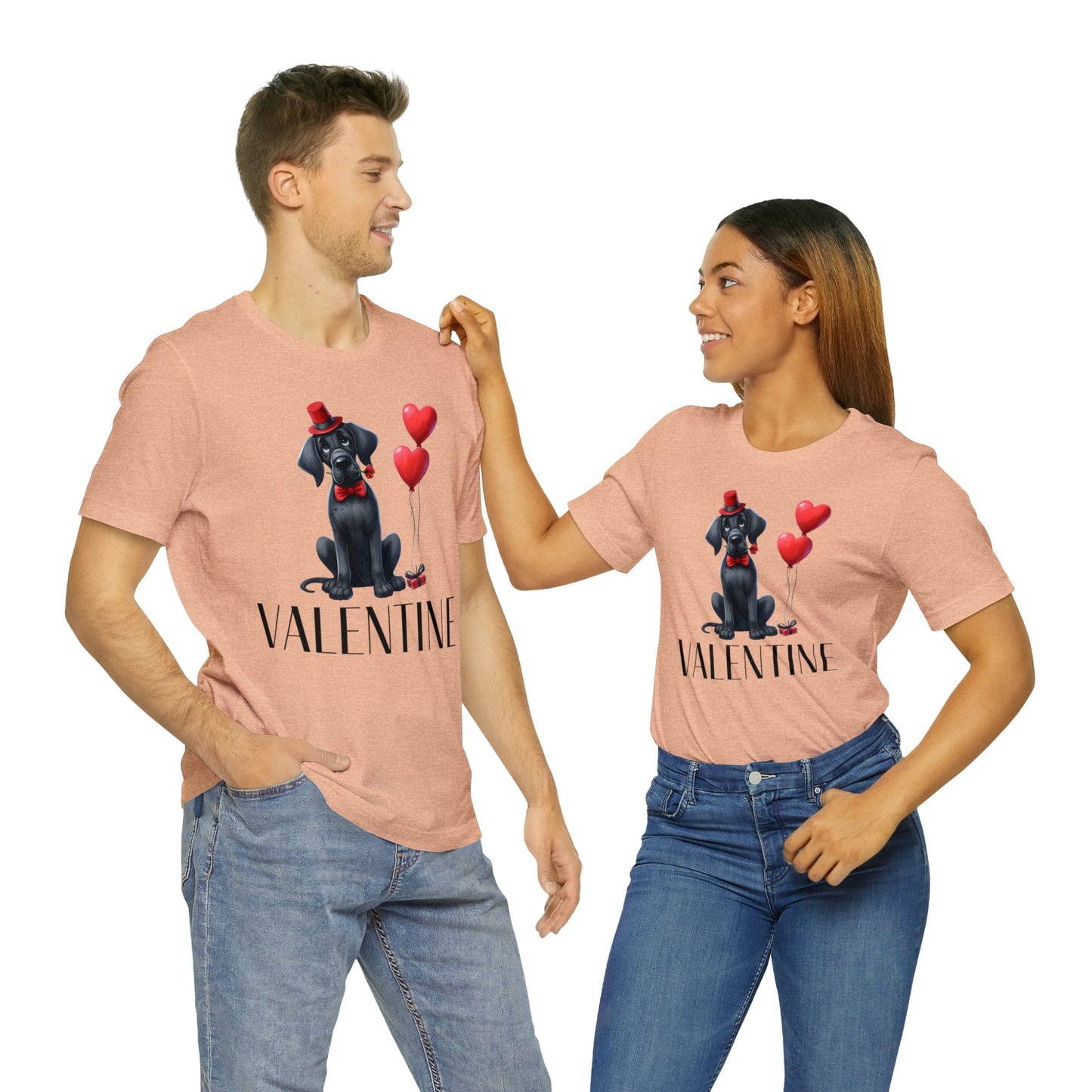 Black Great Dane Valentine Unisex Jersey Tee, Puppy Love Tee Shirt, Valentines Gift for Dog Lovers, Cupid Shirt, Dog Mom, Dog Dad