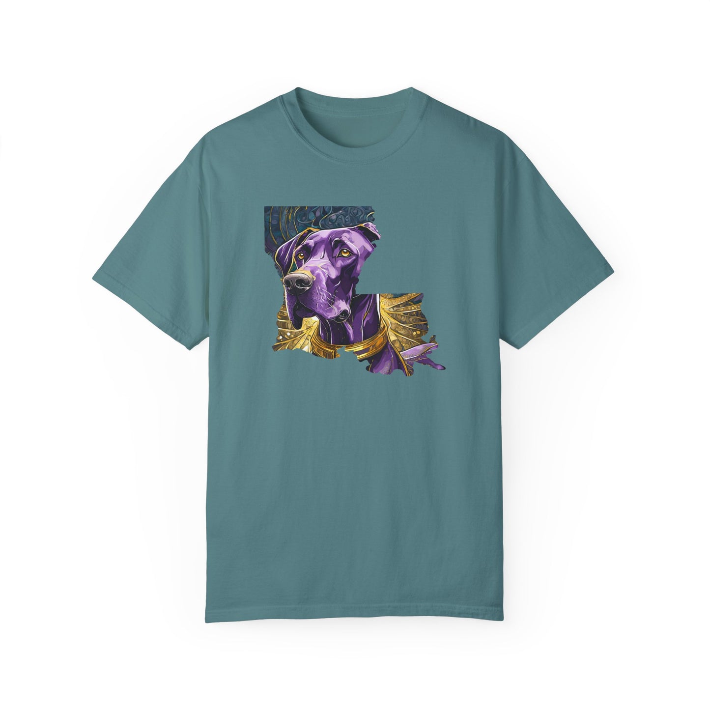 Purple and Gold Louisiana Great Dane Unisex Garment-Dyed T-shirt