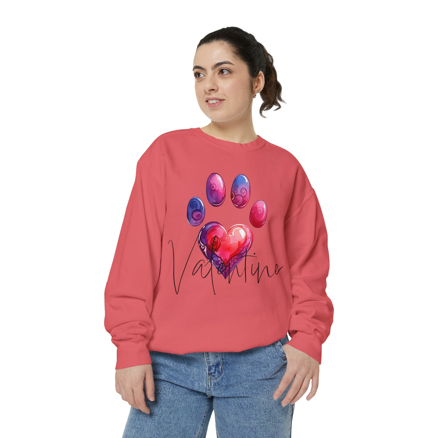 Valentine Paw Print Unisex Garment-Dyed Sweatshirt