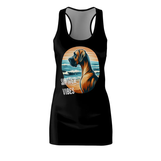 Fawn Great Dane Summer Vibes Women's Cut & Sew Racerback Dress, Summer Dress Coverup for Dog Lovers